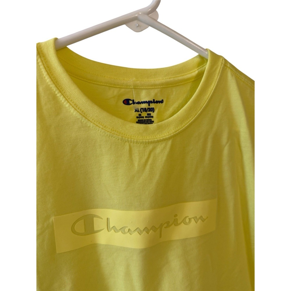 Champion Boys XL 18/20 NWT Yellow Logo Tee Streetwear Athleisure Casual Top - Picture 2 of 3